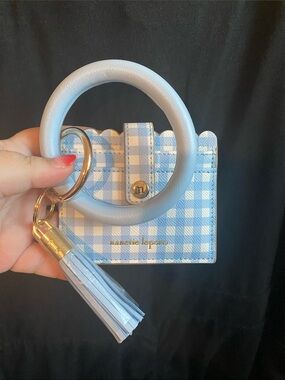 blue gingham card holder keychain